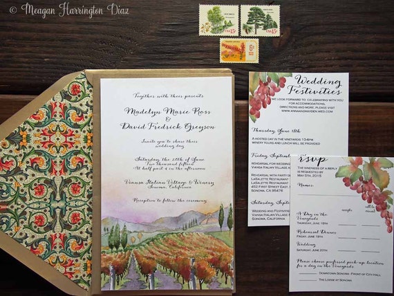 Vineyard Wedding Invitations Custom Watercolor Invitation Etsy