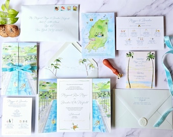 Bermuda Wedding Invitations | The Loren at Pink Beach | The Allison Collection | Custom Wedding Map | Destination Wedding Invites