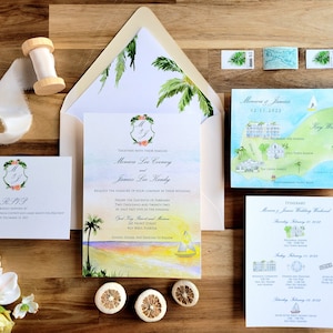 Faire-part de mariage à Key West | Opal Key Resort | La collection Monica | Faire-part de mariage aquarelle personnalisés | Mariage sur mesure
