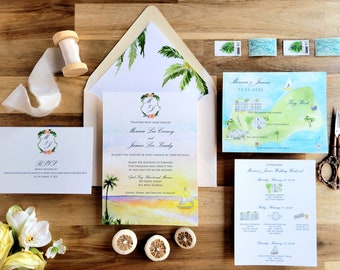 Key West Wedding Invitations | Opal Key Resort | The Monica Collection | Custom Watercolor Wedding Invitations | Bespoke wedding