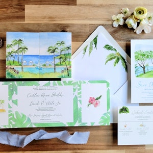 Hawaii Wedding Invitations | Four Seasons Resort Maui Wedding Invitations | Caitlin Collection | Hand painted watercolor wedding invitations