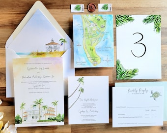 Boca Grande, Florida Wedding Invitations | The Gasparilla Inn | The Gabby Collection | Watercolor Wedding Invites | Wedding Menu