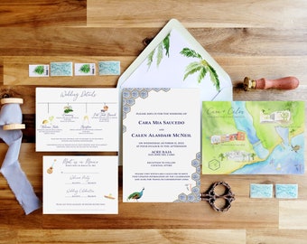 Acre Baja Wedding Invitations | Cabo Azul | The Cara Collection | Letterpress wedding invitations | Custom painted wedding invites