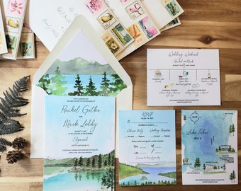 Lake Tahoe Wedding Invitations | Edgewood | The Rachel Collection | Customizable wedding invitations | watercolor wedding map lake tahoe