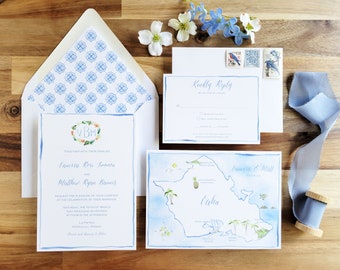 Invitaciones de boda de Oahu, Hawaii. Conjunto de boda tropical completamente personalizable.