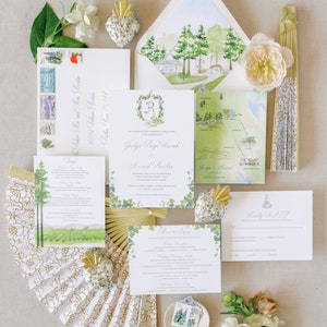 Napa Valley Hochzeitseinladungen | Das Ernten Inn | Die Jaclyn-Kollektion | Aquarell Einladung | Aquarell Hochzeitskamm | Hochzeitskarte