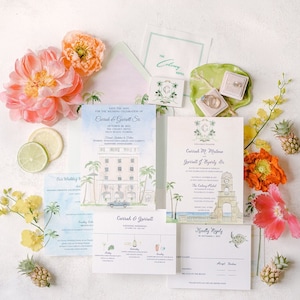 Palm Beach Florida Wedding Invitations | The Colony Hotel | The Carrah Collection | Watercolor wedding invites | Custom wedding invitations