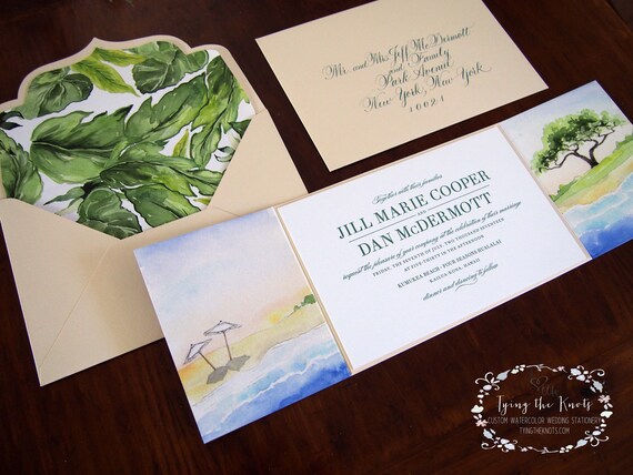 Watercolor Wedding Invitations Hawaii Wedding Invitations Etsy