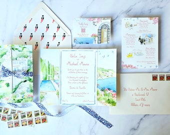 Amalfi Coast Watercolor Wedding Invitations | Villa La Rondinaia | Custom Wedding Invitations | Custom Save the Dates Watercolor | Gatefold
