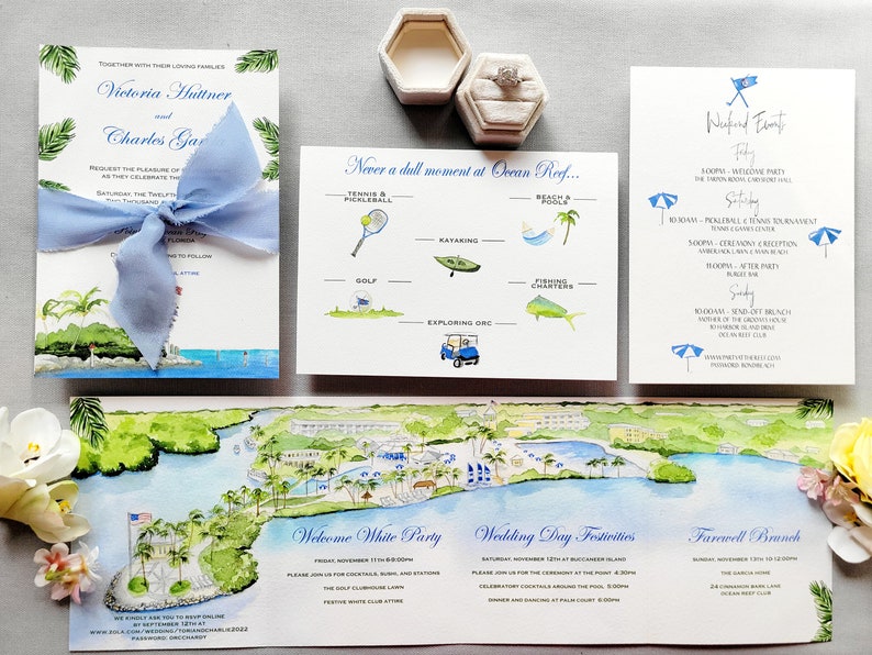 Custom Wedding Invitations Ocean Reef Club Wedding Invite Key Largo Wedding Oceanfront wedding suite Palm Invitation image 2