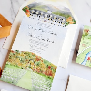 Woodstock, Vermont Fall Wedding Invitations | Kelly Way Gardens | The Sydney Collection | Watercolor Custom Wedding Invitations