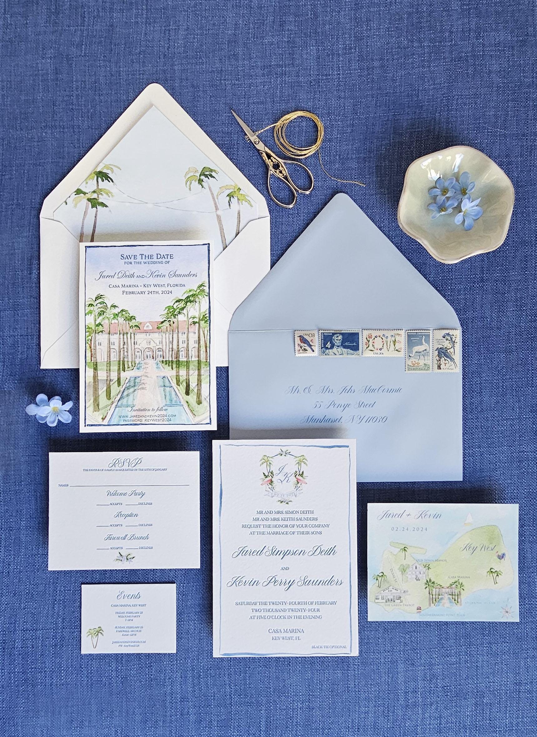 Key West Florida Wedding Invitations | Casa Marina | The Jared Collection | Watercolor Wedding Invitations | Hand painted wedding