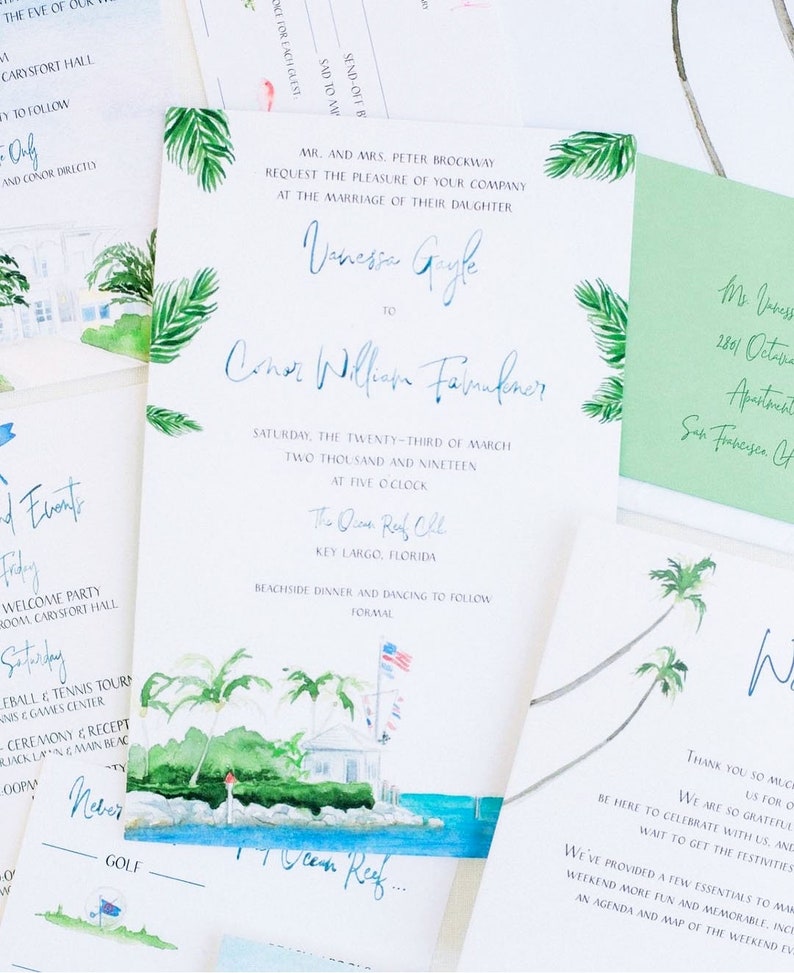 Custom Wedding Invitations Ocean Reef Club Wedding Invite Key Largo Wedding Oceanfront wedding suite Palm Invitation image 1