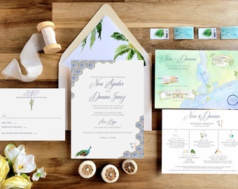 Acre Baja Wedding Invitation | Cabo Azul | The Neca Collection | Hand painted wedding invitations | Bespoke wedding suite | Cabo wedding map