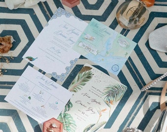 Acre Baja Wedding Invitation | Cabo Azul | The Neca Collection | Hand painted wedding invitations | Bespoke wedding suite | Cabo wedding map