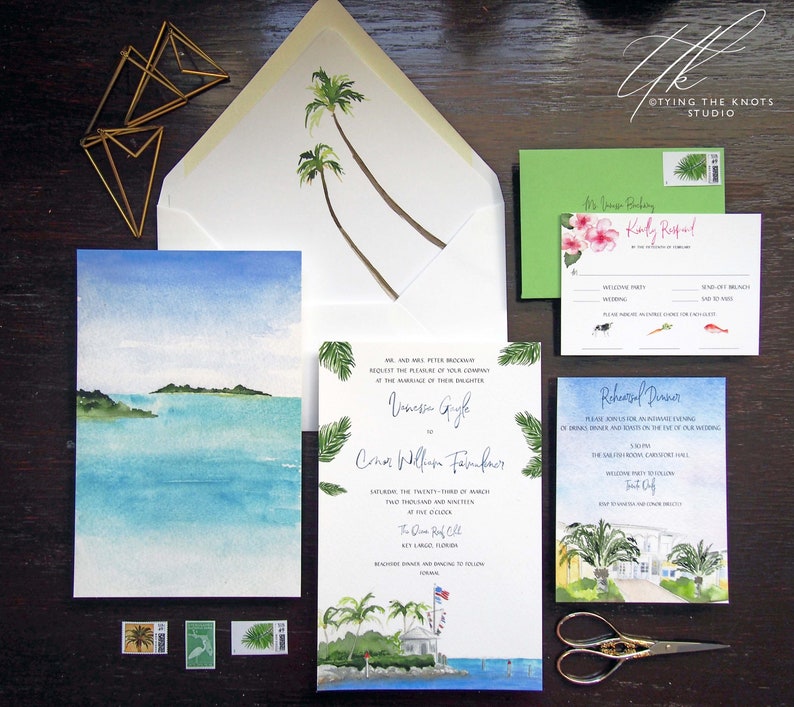 Custom Wedding Invitations Ocean Reef Club Wedding Invite Key Largo Wedding Oceanfront wedding suite Palm Invitation image 6