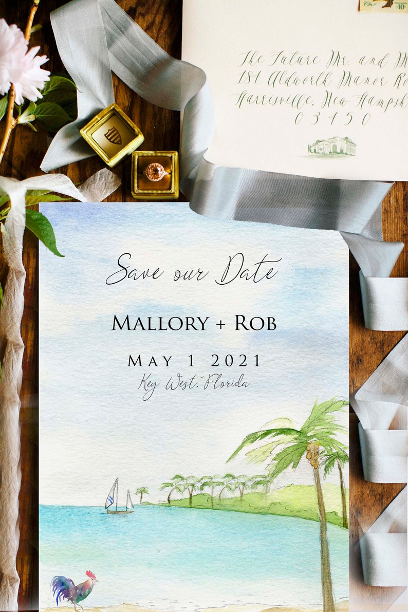 Key West West Martello Tower The Lindsey Collection Key West watercolor wedding invitations Custom wedding paintings image 3