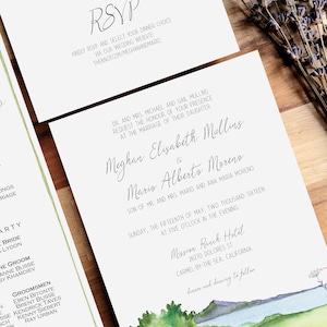 Carmel Hochzeit Einladungen | Mission-Ranch | Die Meghan-Kollektion | Mission Ranch handgemalte Hochzeitseinladungen | Personalisierte Hochzeitseinladung