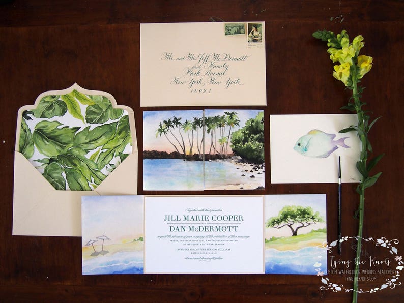 Watercolor Wedding Invitations Hawaii Wedding Invitations Etsy