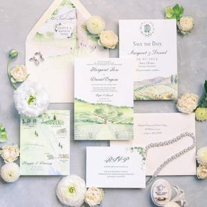 Calistoga Napa Valley Hochzeitseinladungen | Triple S Ranch | Die Maggie-Kollektion | Aquarell Einladungen | Hochzeitskarte | Hochzeitswappen