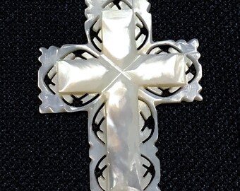 Vintage Hand Carved Mother of Pearl Cross from Bethlehem.