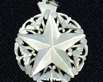 Vintage Hand Carved Mother of Pearl Star Pendant from Bethlehem