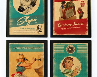 Vintage Social Media Posters - Set of 4 - (Large 50x70 cm)