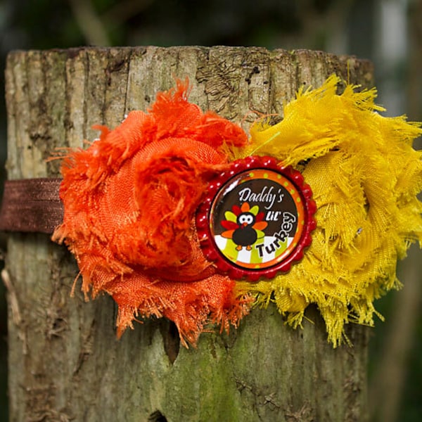 Girls Thanksgiving Headband, Daddy's Lil' Turkey, Baby Girl, Orange and Brown, Fall Colors, Photo Prop, Newborn, Turkey Headband, Daddy