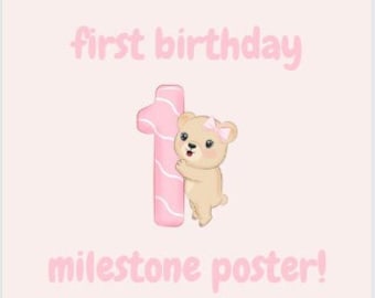 CUSTOM Baby Girl First Birthday Milestone Poster, Editable 1st Birthday Poster, Birthday Stats Sign, Baby Keepsake, Printable