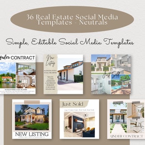 Square Social Media Post Real Estate Agent Templates- 36 Neutral | Instagram Templates | New Listing, Under Contract, Just Sold Posts