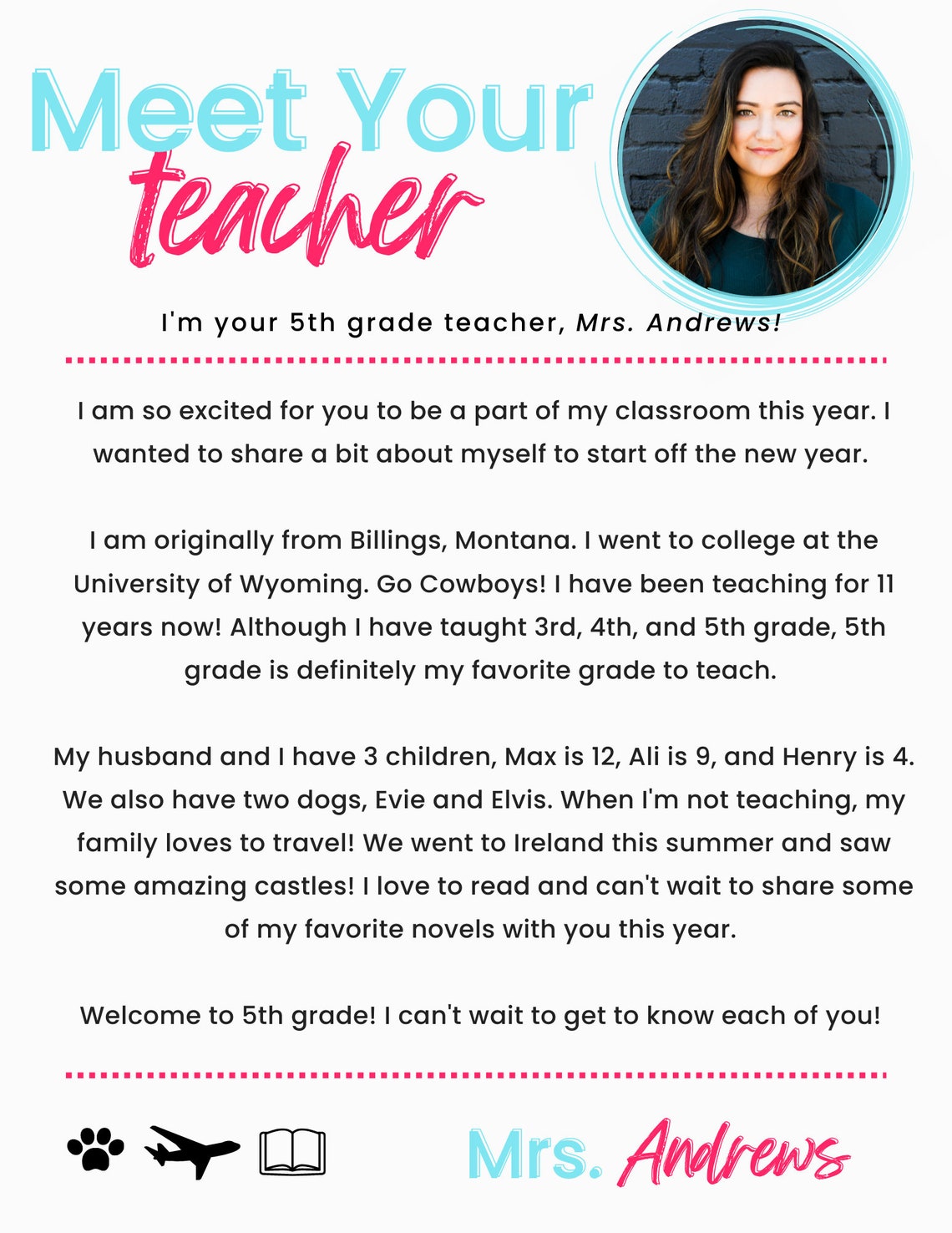 Meet Your Teacher Editable Template | New School Year Teacher ...