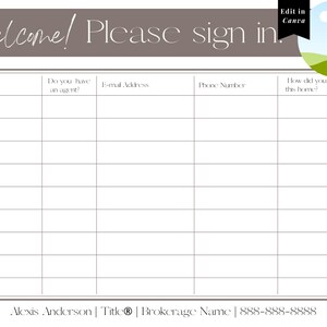 Open House Welcome Sign-in Sheet: Editable Real Estate Printable With 4 ...