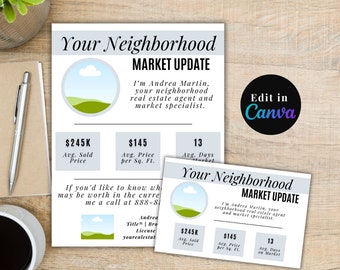 Vorlage für das Update zum Wohnungsmarkt | Bearbeitbarer Canva Flyer & Postkarte für Makler