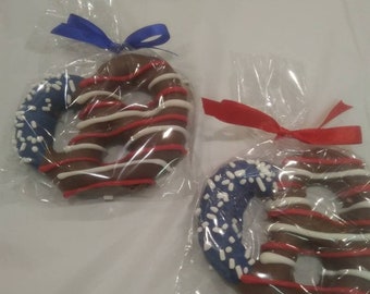 Chocolate Covered Patriotic Flag Pretzels