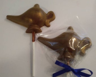 Genie Magic Lamp Milk Chocolate Lollipops Covered in Edible Gold Luster Dust