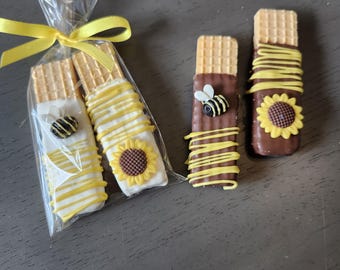 Bee Sunflower Chocolate Dipped Wafer Cookies(12-2pks) Birthday Anniversary Wedding Rehearsal Dinner Bridal Shower Favor