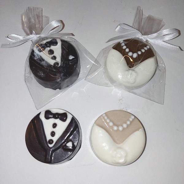 Bride and Groom Chocolate Covered Oreos(12) Wedding Rehersal Dinner Bridal Shower Favor