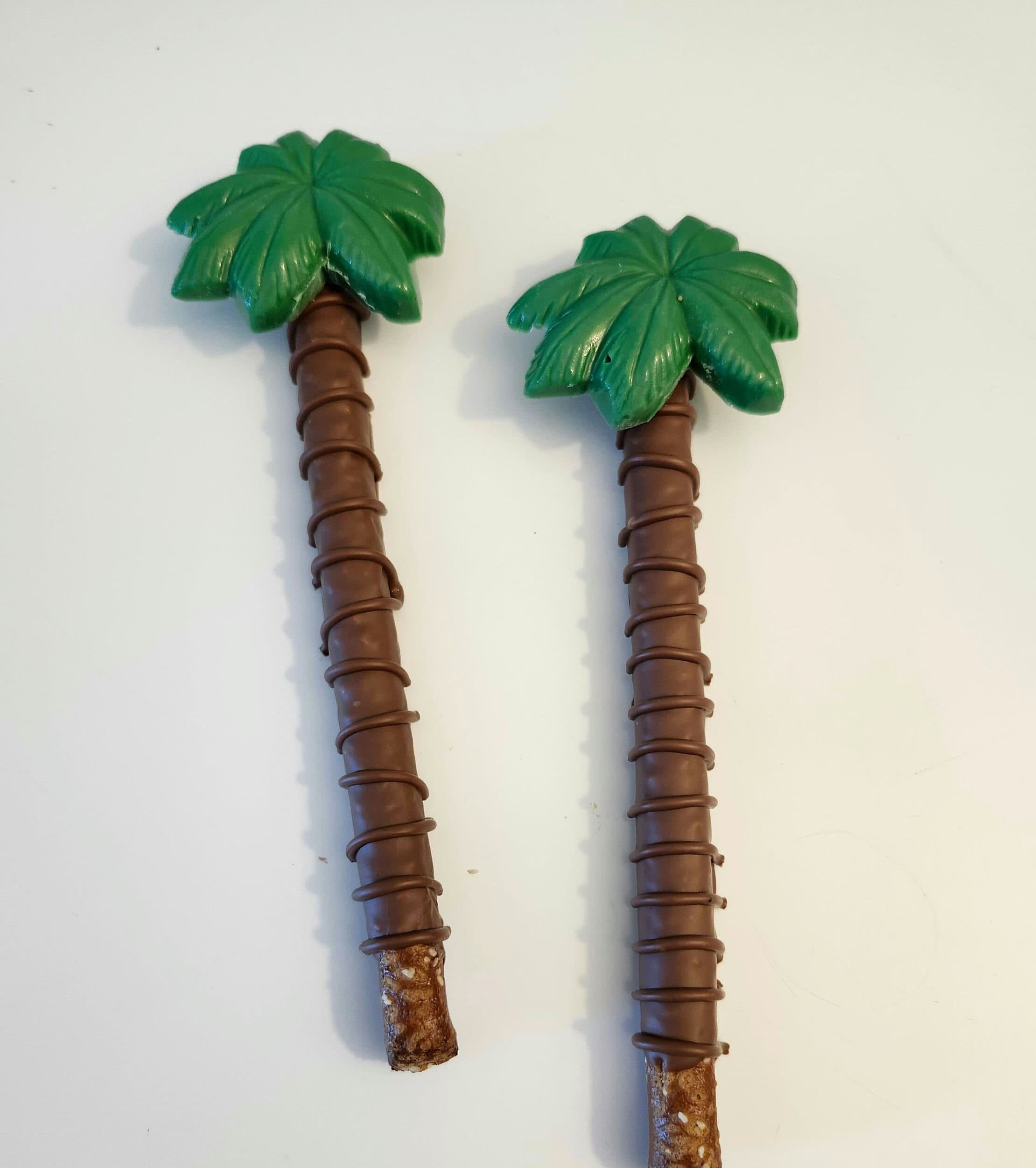 Palm Tree Chocolate Covered Pretzel rods (12) Hawaiian party Luau