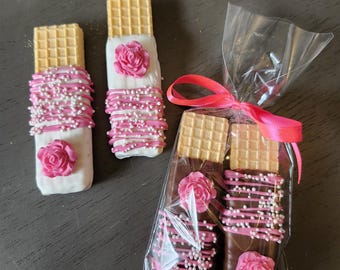 Rose Chocolate Dipped Wafer Cookies(12-2pks) Birthday Anniversary Wedding Rehearsal Dinner Bridal Shower Favor