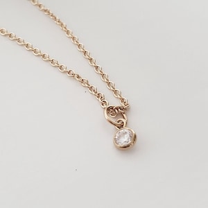 Tiny Cubic Zirconia Necklace, Crystal April Birthstone Charm, Gold Filled Layering Chain, Mini CZ Diamond Pendant, Everyday Necklace