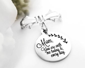 Mom Memorial Lapel Pin, Stainless Steel Remembrance Keepsake, Wedding Bouquet Charm