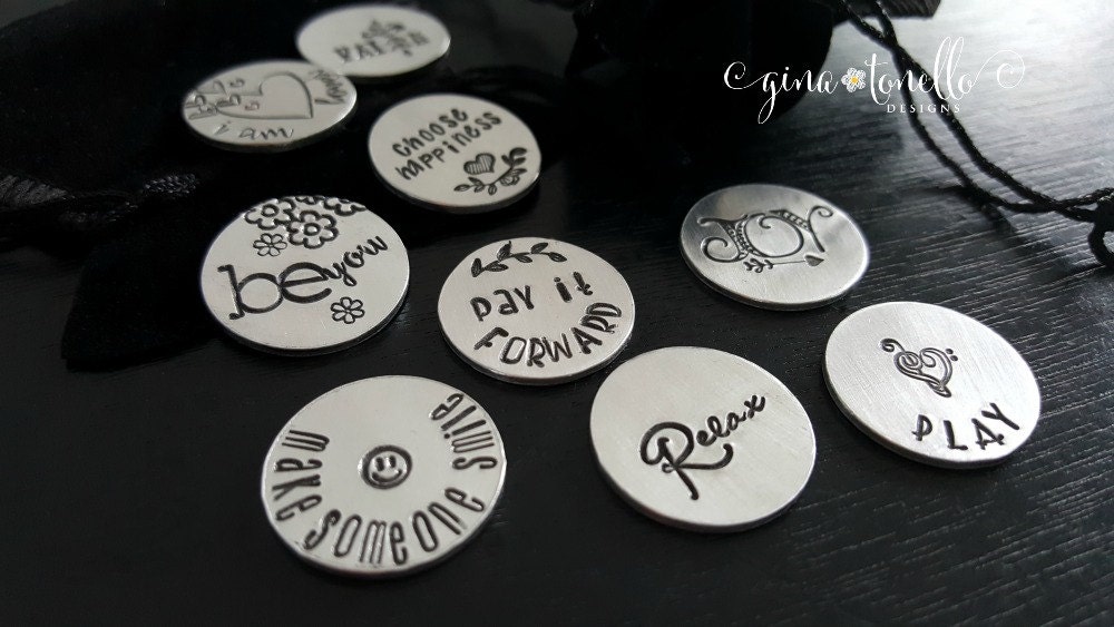Personalized Pocket Coins With Inspirational Words Good Luck - Etsy