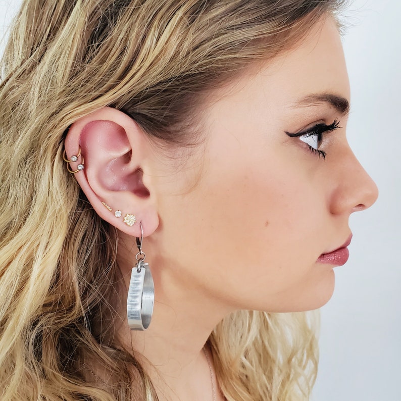 Lightweight for Sensitive Earlobe Lever back Hoops Everyday Jewelry Hammered Boho Big Hoop Ear Wires Teardrop Silver Dangle Earrings