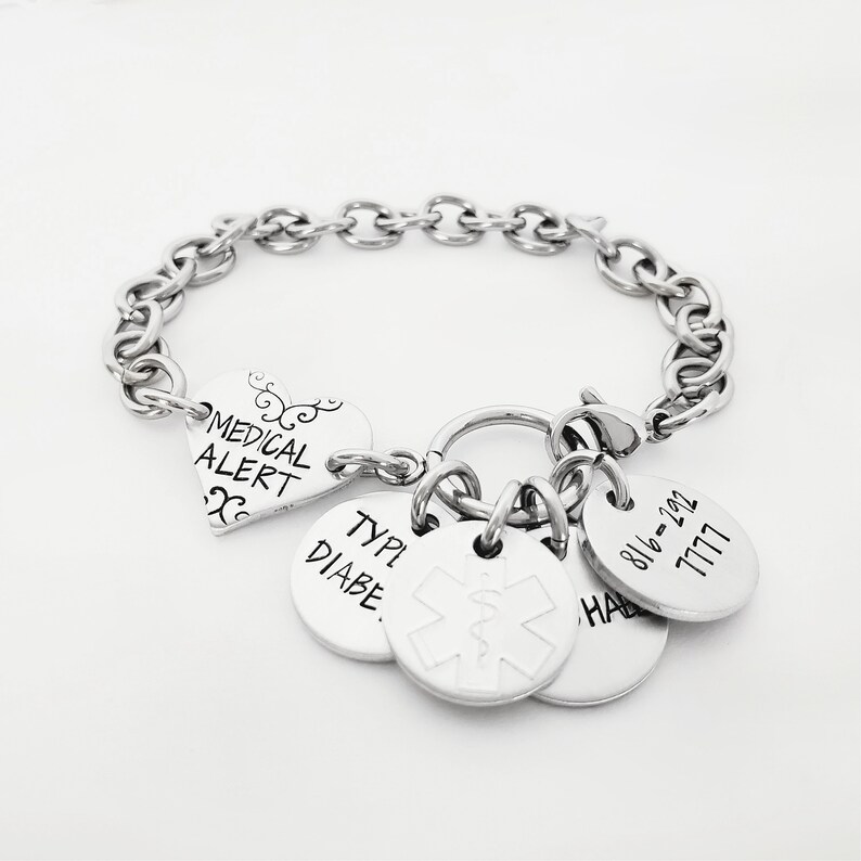 Medical ID Charm Bracelet Personalized Emergency Alert Etsy