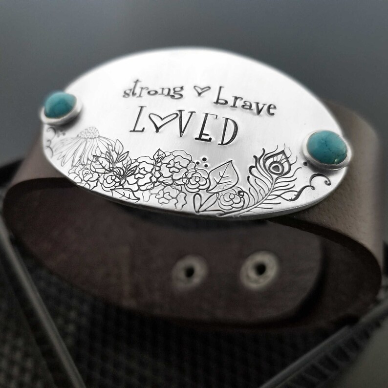 Addiction Breast Cancer Patient Bracelet Depression Brave Strong Courage Gift Inspirational Ovarian Leather Cuff Chemo Motivational