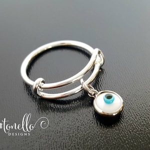 Evil Eye Charm Silver Ring Bild 1