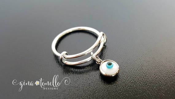 Evil Eye Charm Silver Ring