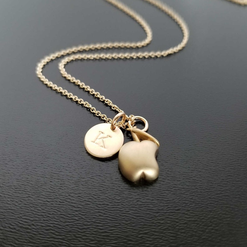 Gold Filled Teacher Necklace Educator Retirement Gift Personalized Jewelry for Teacher Appreciation End of School Year Apple Pendant
