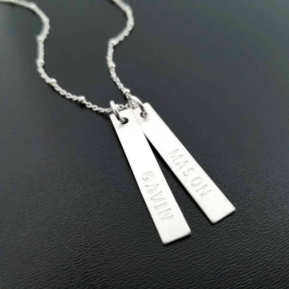 Vertical Bar Necklace Sterling Silver Personalized Layered Etsy