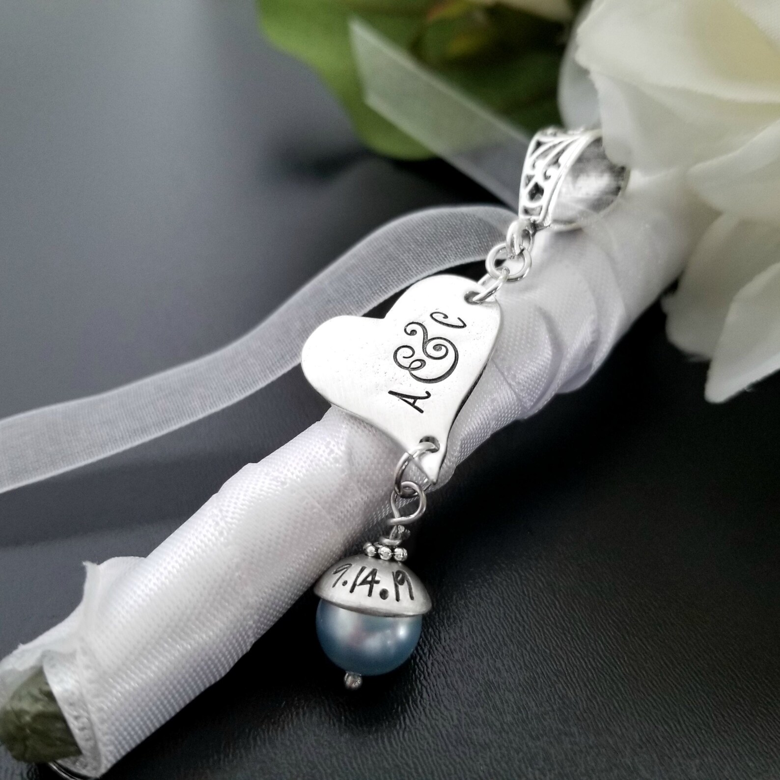 Bridal Bouquet Wedding Charm Something Blue Pearl Shower Etsy